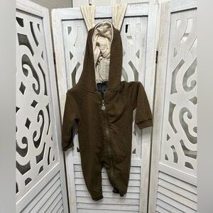 Kids Tales Hooded One-Piece Romper in Olive Brown with Bunny Ears